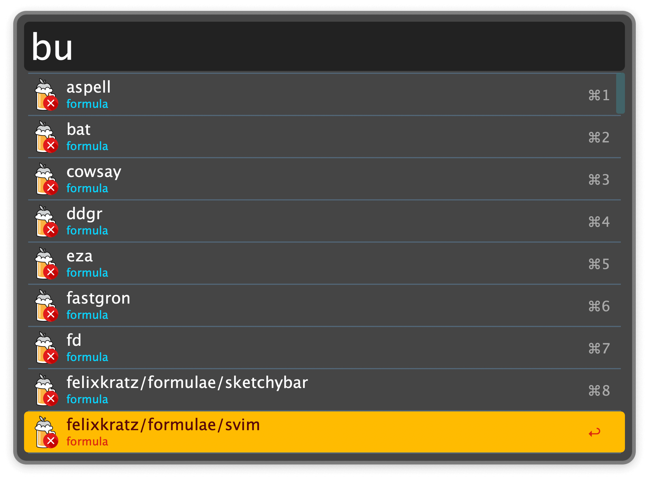 Search to uninstall